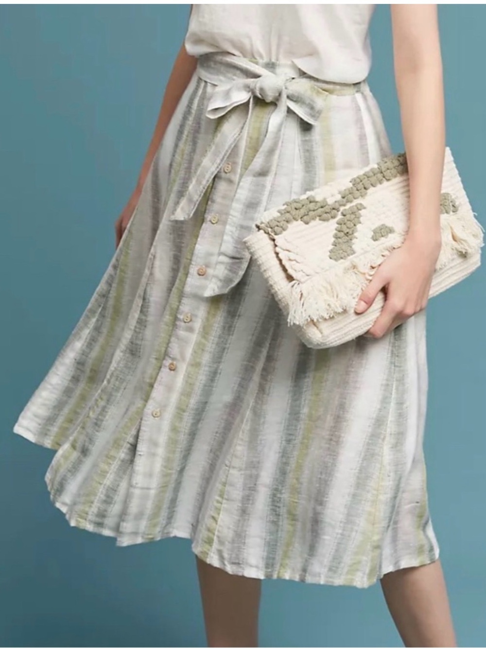 Tregene by Anthropologie Linen Button Front Midi Skirt XS pics 1-7 most accurate
